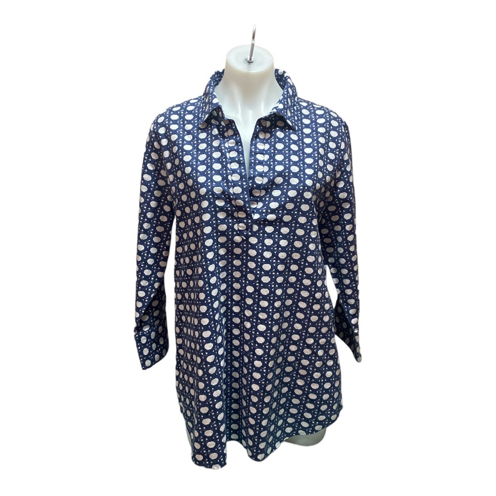 Vineyard Vines Pampanga Tunic Top Linen Blend Navy and White [163]